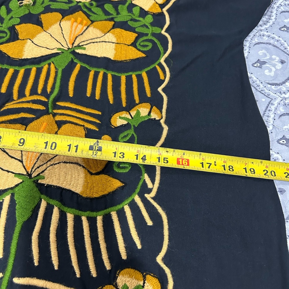 MEXICANA Black Dress with Gold and Green Embroidery - Picture 5 of 6